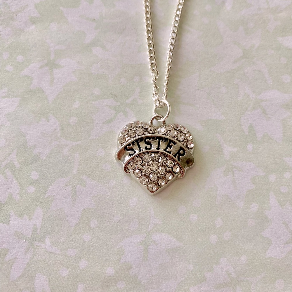 Sister Rhinestone Heart Necklace